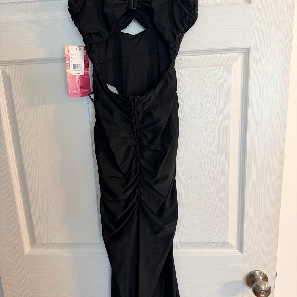 Emerald Sundae Black Ruched Cutout Evening Dress